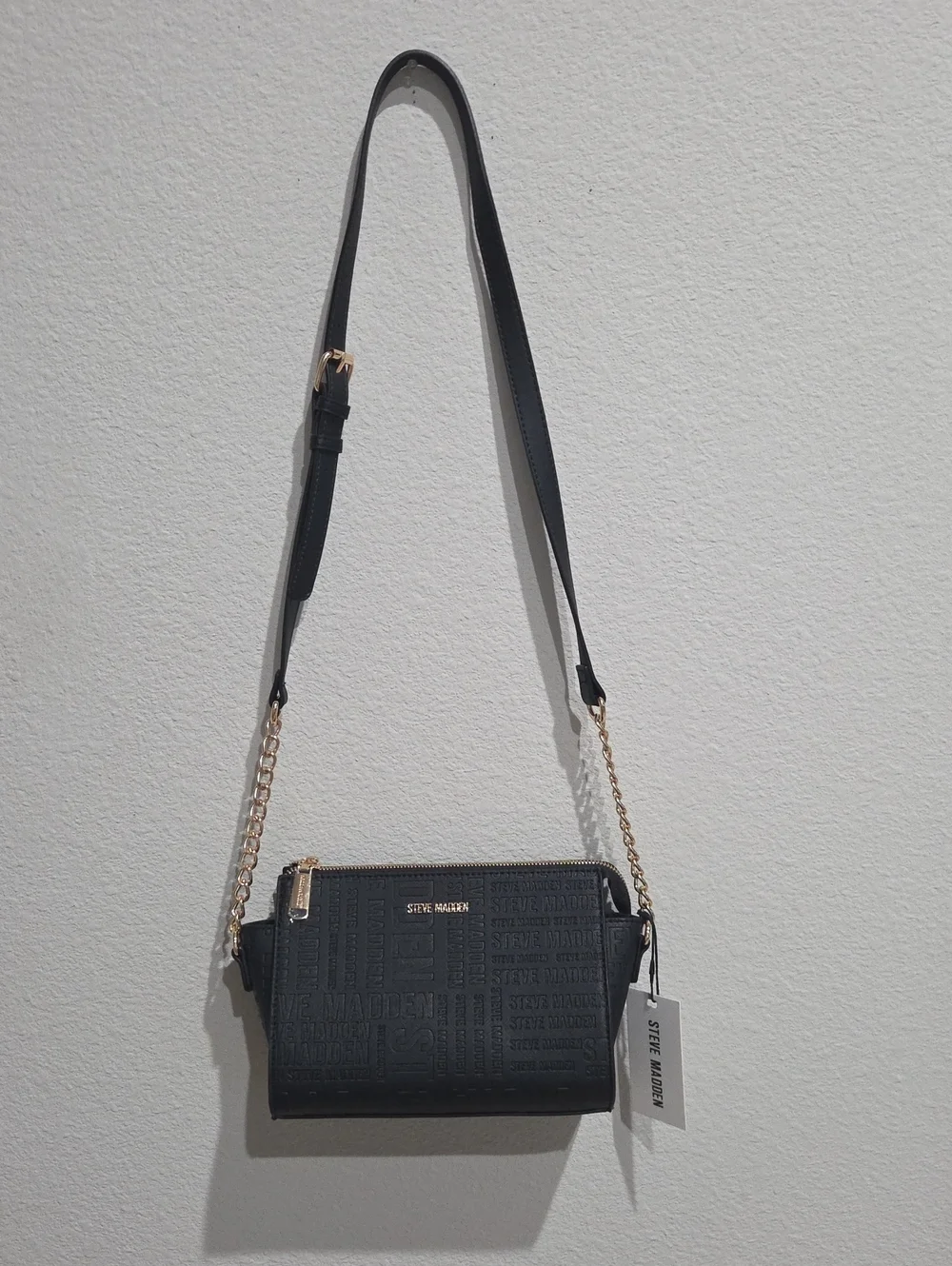 Steve Madden Black Crossbody with Gold Chain Accent